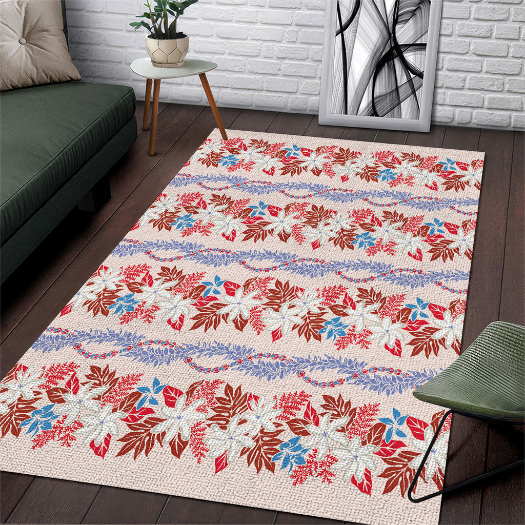 Monstera Tiare Plumeria Lei Pattern Area Rug Red Version LT01 Red - Polynesian Pride