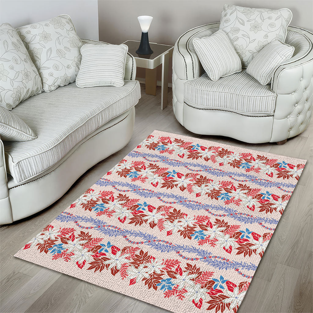 Monstera Tiare Plumeria Lei Pattern Area Rug Red Version LT01 - Polynesian Pride