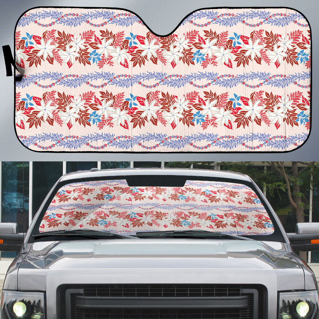 Monstera Tiare Plumeria Lei Pattern Auto Sun Shade Red Version
