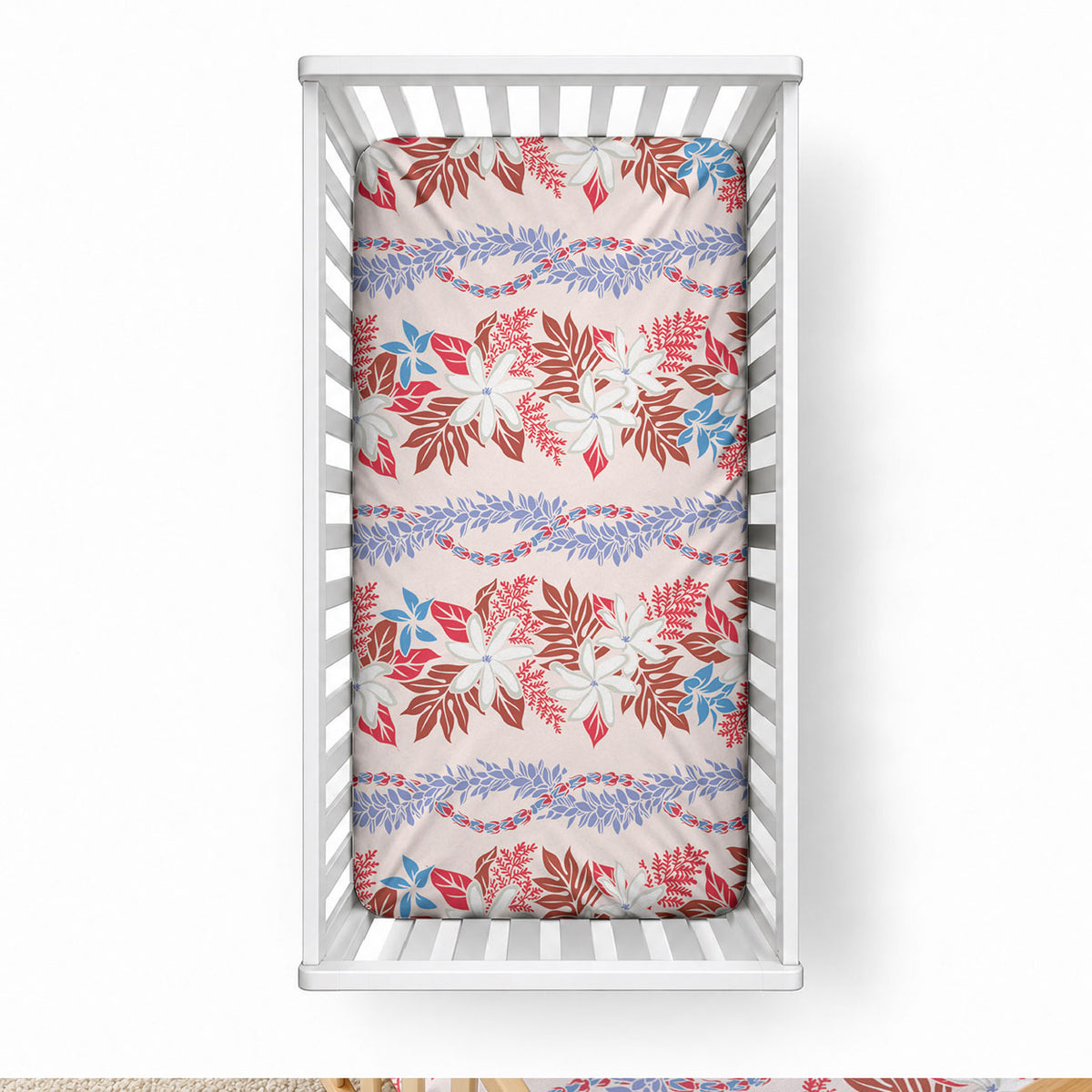 Monstera Tiare Plumeria Lei Pattern Baby Bed Cover Red Version LT01 28 × 52 in Red - Polynesian Pride