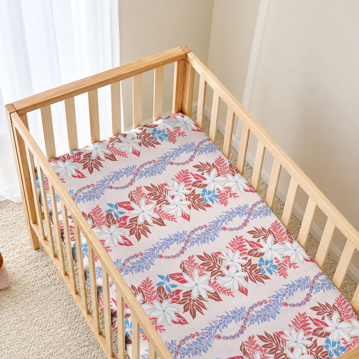 Monstera Tiare Plumeria Lei Pattern Baby Bed Cover Red Version LT01 - Polynesian Pride