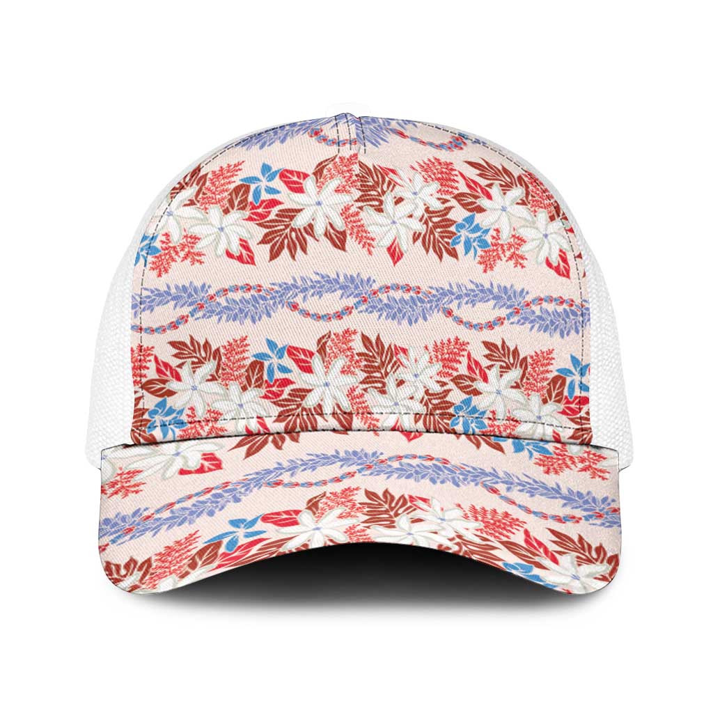Monstera Tiare Plumeria Lei Pattern Baseball Net Cap Red Version