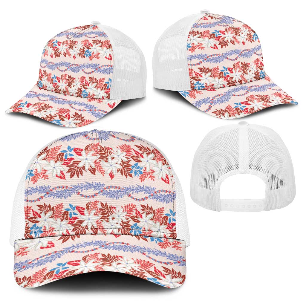 Monstera Tiare Plumeria Lei Pattern Baseball Net Cap Red Version