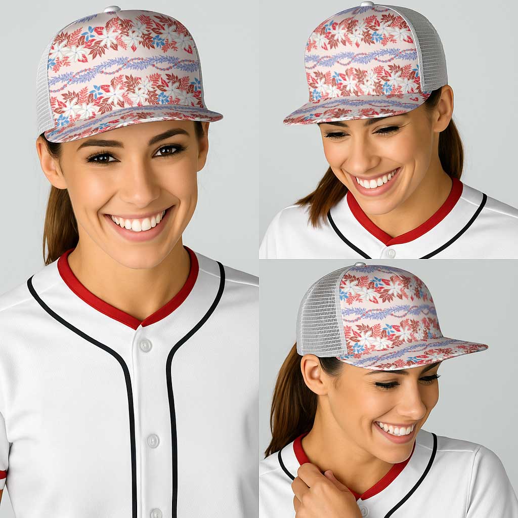 Monstera Tiare Plumeria Lei Pattern Baseball Net Cap Red Version