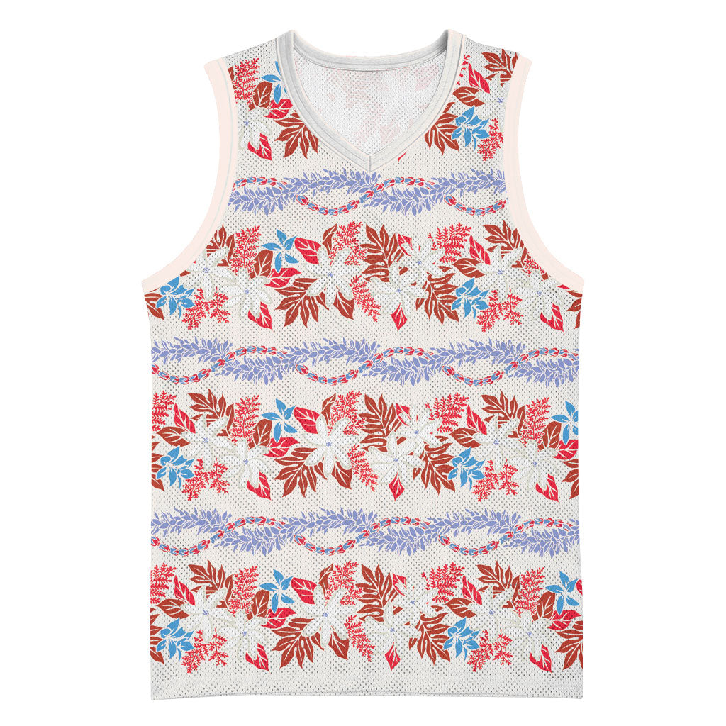 Monstera Tiare Plumeria Lei Pattern Basketball Jersey Red Version LT01 Unisex Red - Polynesian Pride