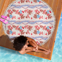 Monstera Tiare Plumeria Lei Pattern Beach Blanket Red Version