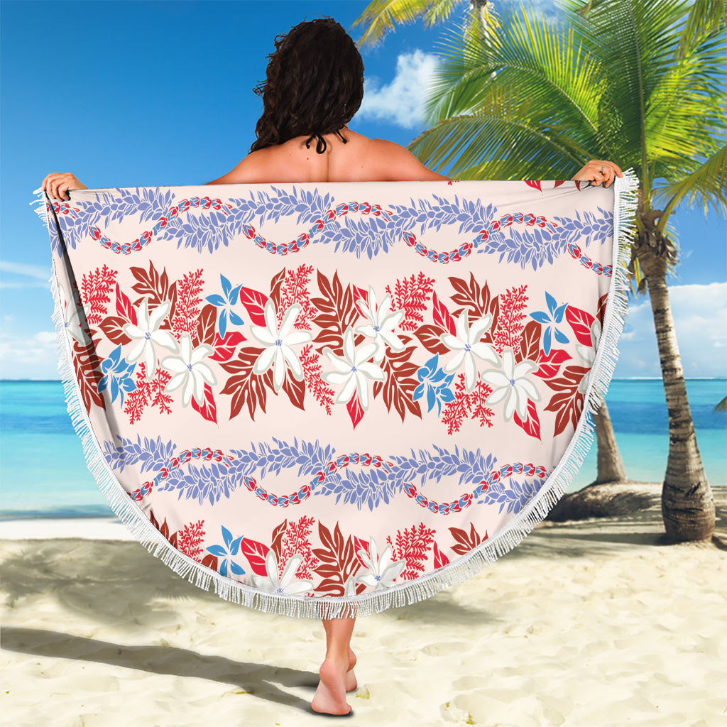 Monstera Tiare Plumeria Lei Pattern Beach Blanket Red Version