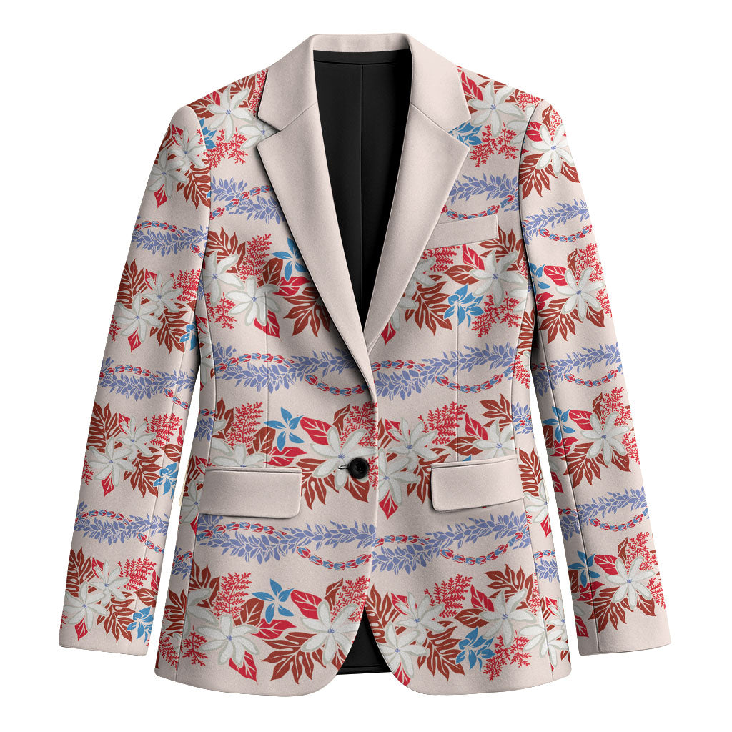 Monstera Tiare Plumeria Lei Pattern Blazer Red Version