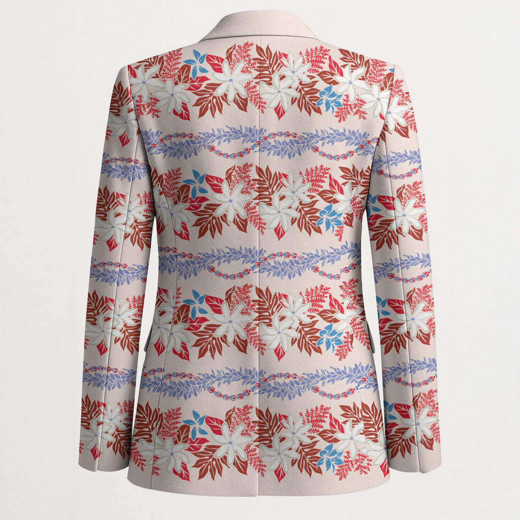 Monstera Tiare Plumeria Lei Pattern Blazer Red Version