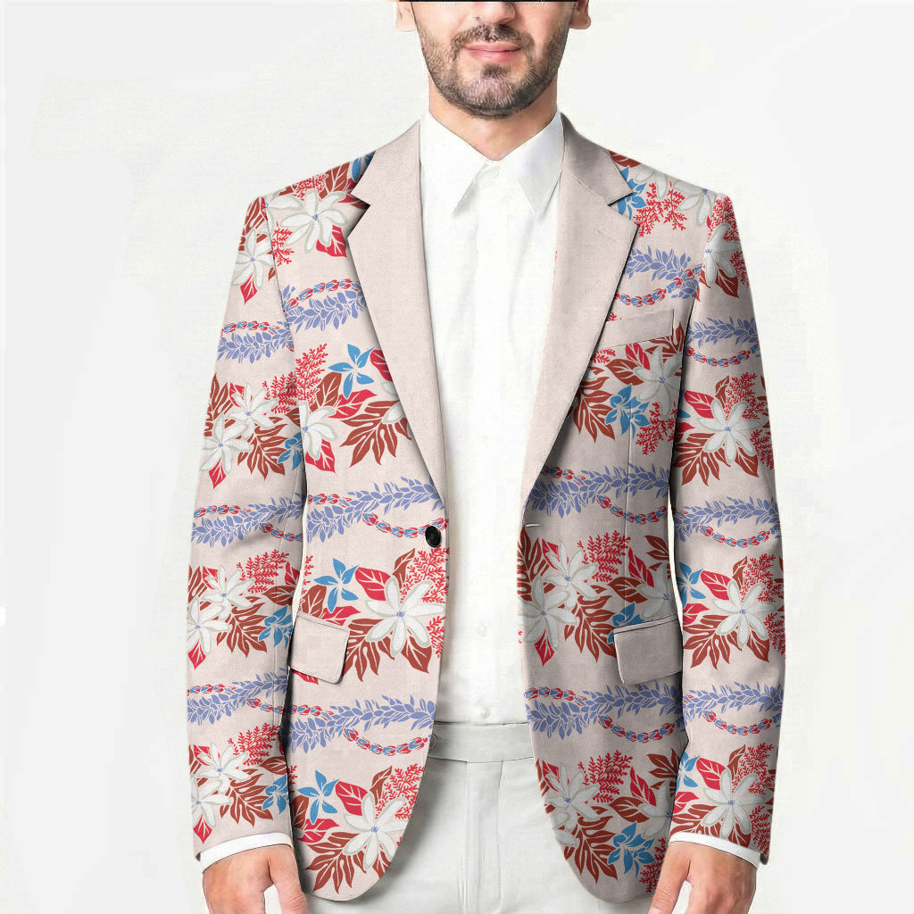 Monstera Tiare Plumeria Lei Pattern Blazer Red Version