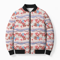 Monstera Tiare Plumeria Lei Pattern Bomber Puffer Jacket Red Version