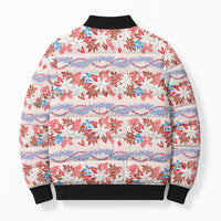 Monstera Tiare Plumeria Lei Pattern Bomber Puffer Jacket Red Version
