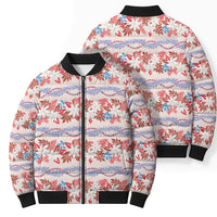 Monstera Tiare Plumeria Lei Pattern Bomber Puffer Jacket Red Version