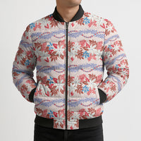 Monstera Tiare Plumeria Lei Pattern Bomber Puffer Jacket Red Version