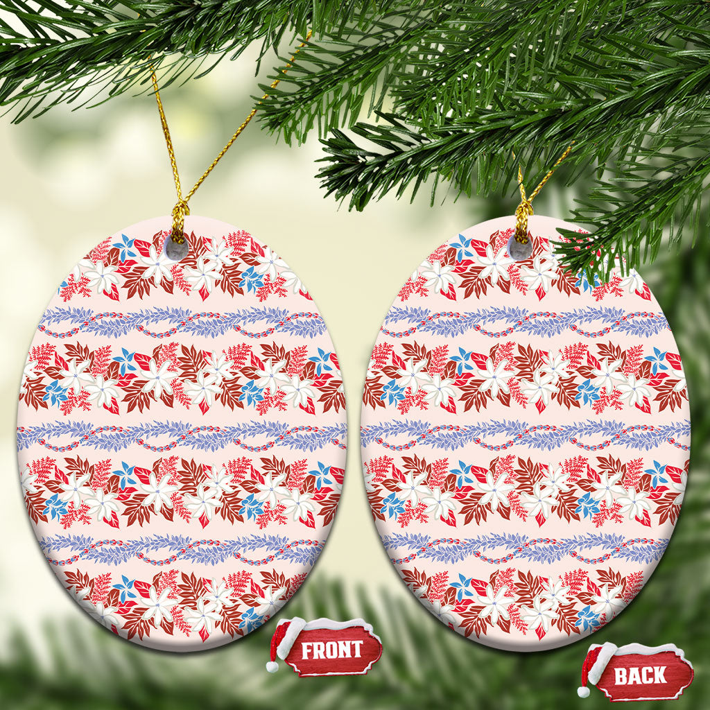 Monstera Tiare Plumeria Lei Pattern Ceramic Ornament Red Version