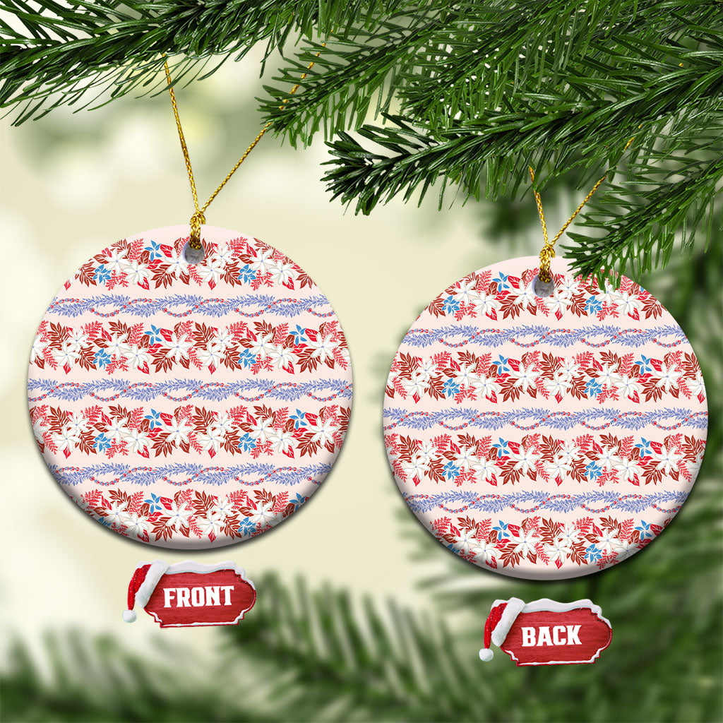 Monstera Tiare Plumeria Lei Pattern Ceramic Ornament Red Version