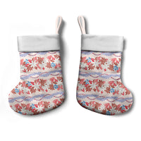 Monstera Tiare Plumeria Lei Pattern Christmas Stocking Red Version