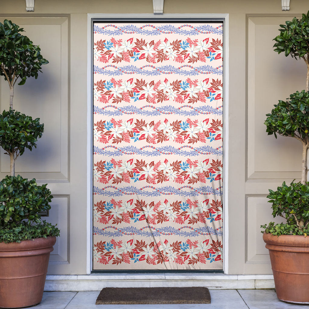 Monstera Tiare Plumeria Lei Pattern Door Cover Red Version