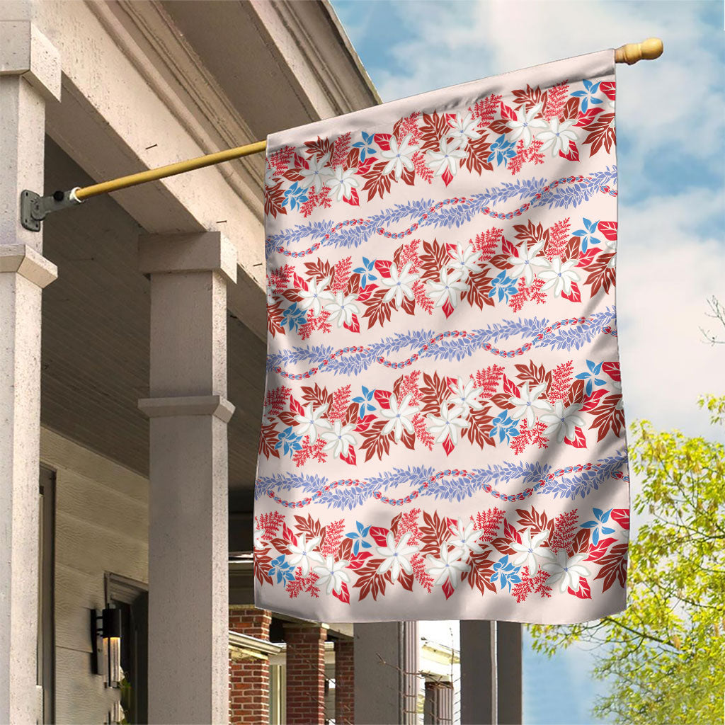 Monstera Tiare Plumeria Lei Pattern Garden Flag Red Version