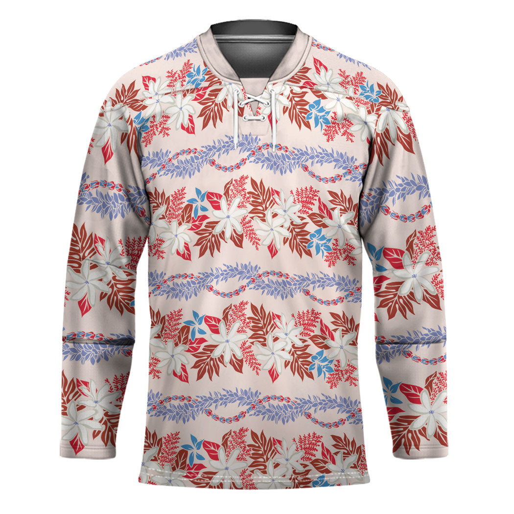 Monstera Tiare Plumeria Lei Pattern Hockey Jersey Red Version