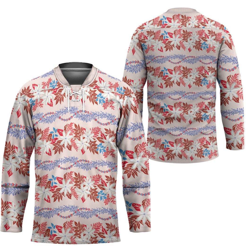 Monstera Tiare Plumeria Lei Pattern Hockey Jersey Red Version