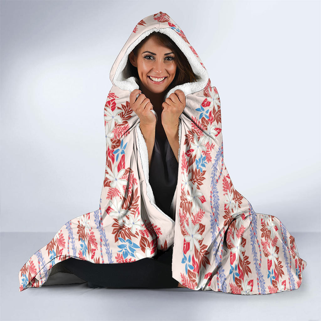 Monstera Tiare Plumeria Lei Pattern Hooded Blanket Red Version LT01 - Polynesian Pride