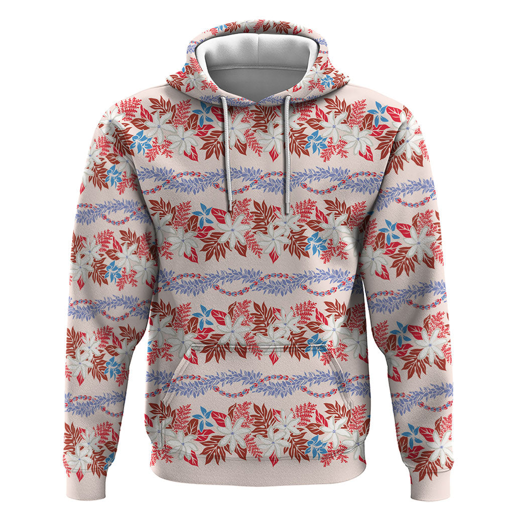 Monstera Tiare Plumeria Lei Pattern Hoodie Red Version LT01 Pullover Hoodie Red - Polynesian Pride