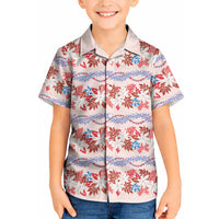 Monstera Tiare Plumeria Lei Pattern Kid Hawaiian Shirt Red Version