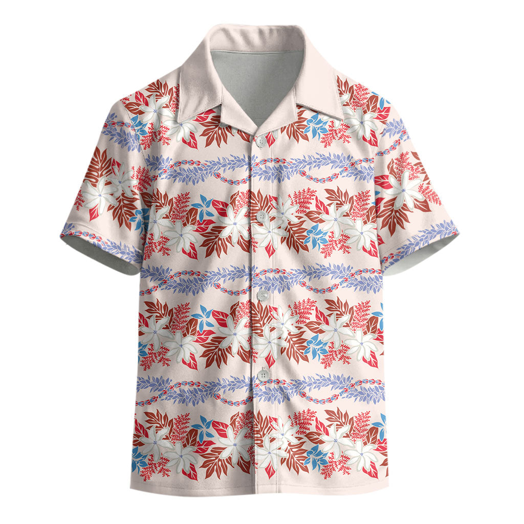 Monstera Tiare Plumeria Lei Pattern Kid Hawaiian Shirt Red Version