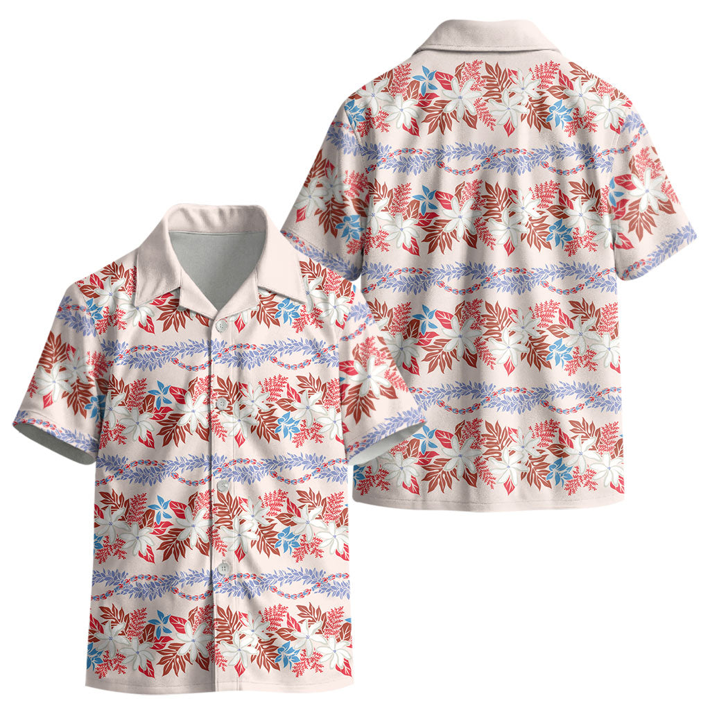 Monstera Tiare Plumeria Lei Pattern Kid Hawaiian Shirt Red Version