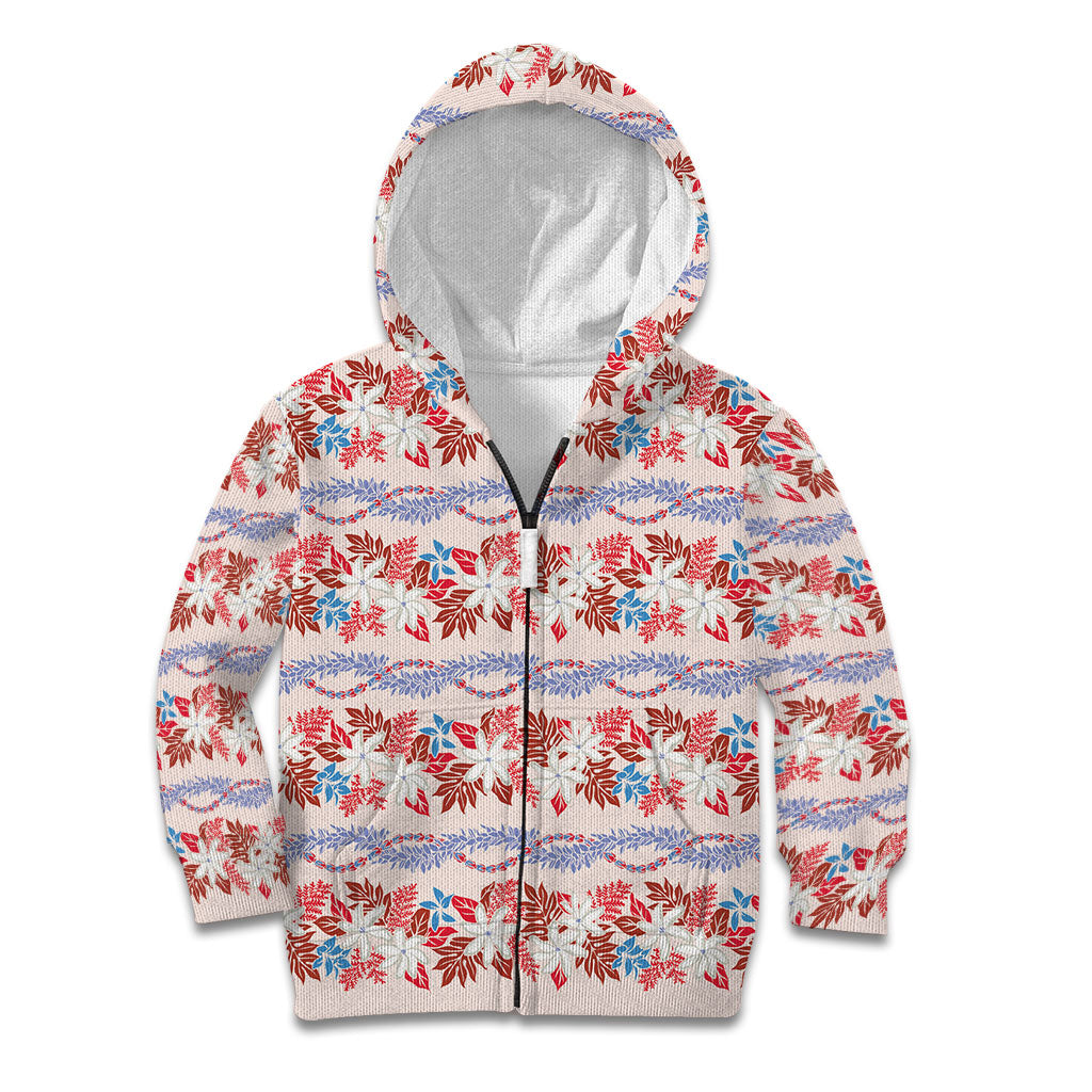 Monstera Tiare Plumeria Lei Pattern Kid Hoodie Red Version