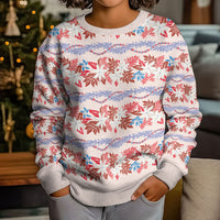 Monstera Tiare Plumeria Lei Pattern Kid Ugly Christmas Sweater Red Version LT01 - Polynesian Pride