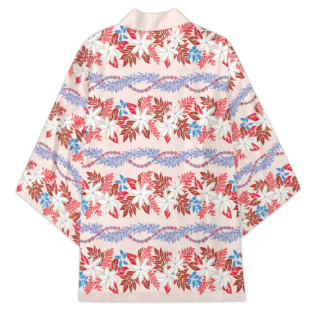 Monstera Tiare Plumeria Lei Pattern Kimono Red Version