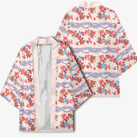 Monstera Tiare Plumeria Lei Pattern Kimono Red Version