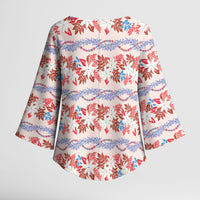 Monstera Tiare Plumeria Lei Pattern Kimono Sleeve Blouse Red Version