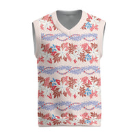 Monstera Tiare Plumeria Lei Pattern Christmas Knitted V-Neck Vest Red Version