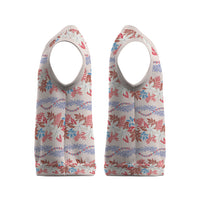 Monstera Tiare Plumeria Lei Pattern Christmas Knitted V-Neck Vest Red Version