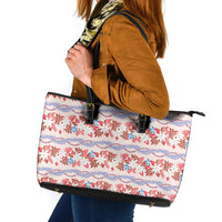 Monstera Tiare Plumeria Lei Pattern Leather Tote Bag Red Version LT01 Red - Polynesian Pride
