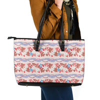 Monstera Tiare Plumeria Lei Pattern Leather Tote Bag Red Version LT01 - Polynesian Pride