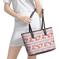 Monstera Tiare Plumeria Lei Pattern Leather Tote Bag Red Version LT01 - Polynesian Pride
