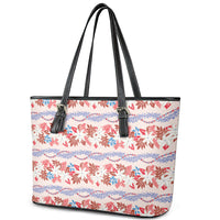 Monstera Tiare Plumeria Lei Pattern Leather Tote Bag Red Version LT01 - Polynesian Pride