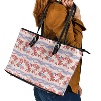 Monstera Tiare Plumeria Lei Pattern Leather Tote Bag Red Version LT01 - Polynesian Pride