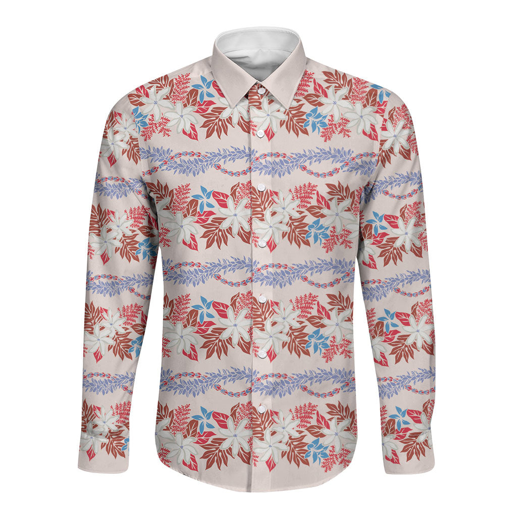 Monstera Tiare Plumeria Lei Pattern Long Sleeve Button Shirt Red Version LT01 Unisex Red - Polynesian Pride