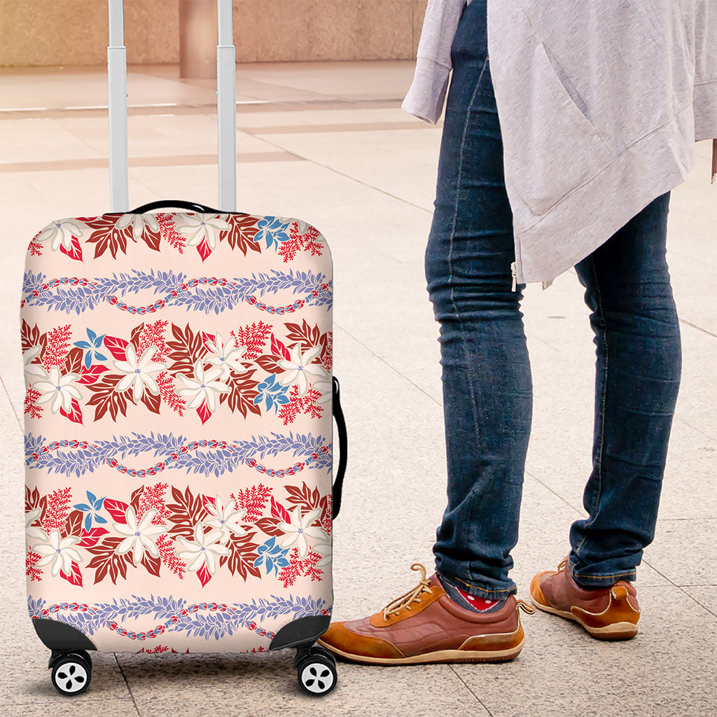 Monstera Tiare Plumeria Lei Pattern Luggage Cover Red Version