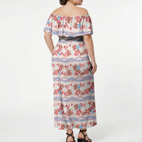 Monstera Tiare Plumeria Lei Pattern Off Shoulder Maxi Dress Red Version LT01 - Polynesian Pride