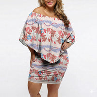 Monstera Tiare Plumeria Lei Pattern Off Shoulder Short Dress Red Version LT01 Women Red - Polynesian Pride
