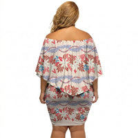 Monstera Tiare Plumeria Lei Pattern Off Shoulder Short Dress Red Version LT01 - Polynesian Pride