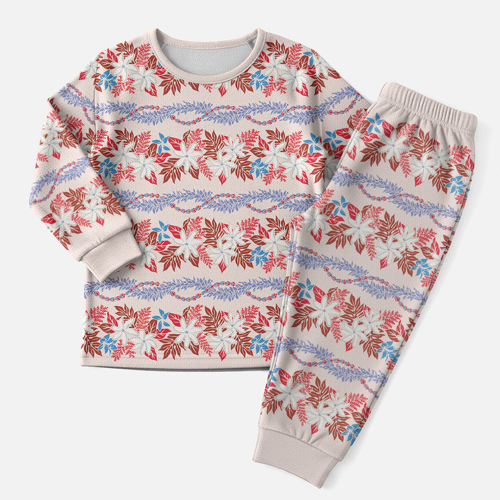 Monstera Tiare Plumeria Lei Pattern Christmas Pajama Set Red Version LT01 Men Red - Polynesian Pride