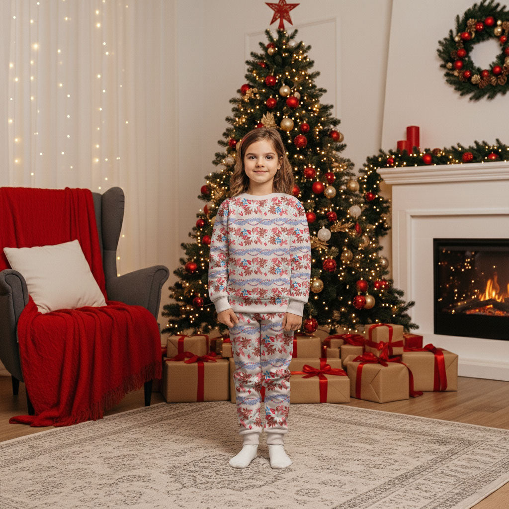 Monstera Tiare Plumeria Lei Pattern Christmas Pajama Set Red Version LT01 Kid Red - Polynesian Pride