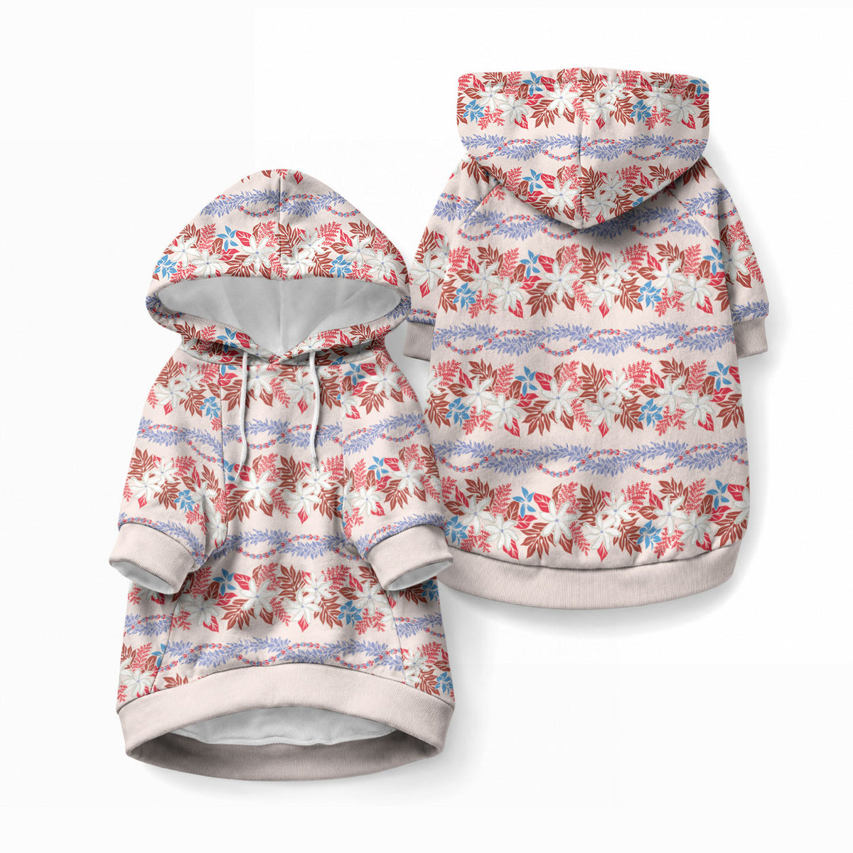 Monstera Tiare Plumeria Lei Pattern Pet Hoodie Red Version